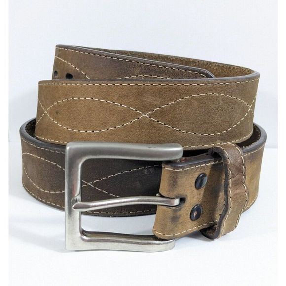 Size 44 - Brown genuine Leather Men's Belt With Light Stitching - Picture 1 of 8